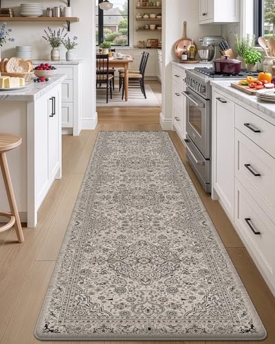 DEXI Kitchen Floor Mats Cushioned Anti Fatigue Runner 24x107 Beige Grey - color: Beige/Grey, size: 107"L x 24"W x 0.4"Th