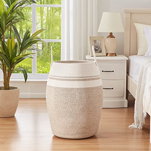 OIAHOMY 105L Laundry Hamper Woven Cotton Rope Large Clothes Hamper Brown - color: Yellow variegated