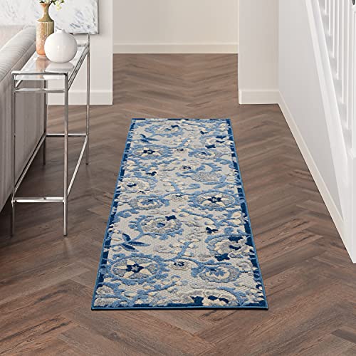 Nourison Home Aloha Blue Grey 2'3" x 8' Area Rug - Easy Clean, Non Shedding, Bed Room, Living Room, Dining Room, Kitchen (8' Runner) - color: Blue Grey, size: 2'3" x 8' (Runner)