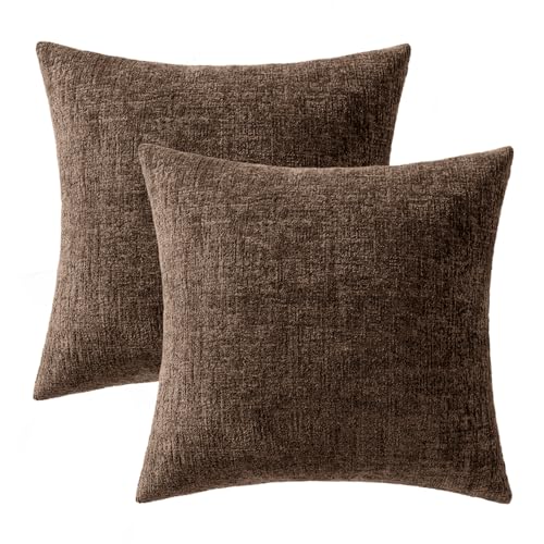 MIULEE Fall Couch Pillow Covers Textured Chenille 18x18 Brown - color: Brown, size: 18" x 18" (Pack of 2)