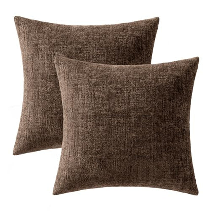 MIULEE Fall Couch Pillow Covers Textured Chenille 18x18 Brown - color: Brown, size: 18" x 18" (Pack of 2)
