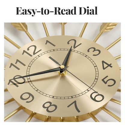 Cuspin 24 Inch Gold Wall Clock Large Mid Century Modern Sunburst Wall Clock - color: Leaf Sunburst, size: Small