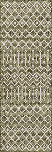 Unique Loom Outdoor Trellis Collection Area Rug - Tribal Trellis (2' x 8' Runner, Green/ Natural) - color: Green/Natural, size: 2' x 8' (Runner)