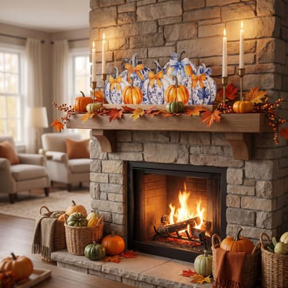 MiniInflat Fall Pumpkin Metal Sign, Blue Orange White Fall Decor for Home - style: Chinoiserie Pumpkin
