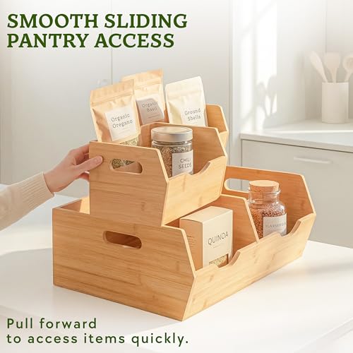 HOMESTEAD Extra Large Bamboo Pantry Storage Bins – 30% Larger, Stackable Potato Onion Storage Bin, Pantry Organizers and Storage, Produce Vegetable Organizer, Set of 3 - size: Extra Large ( 3 Pack )