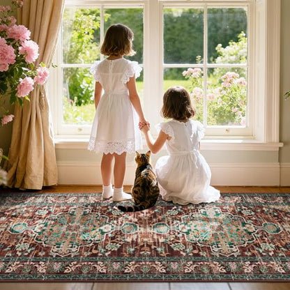U'Artlines 3' x 20' Boho Hallway Runner Rug, Washable Carpet, Rust＆Teal - color: Rust＆teal, size: 3' x 20' (Runner)