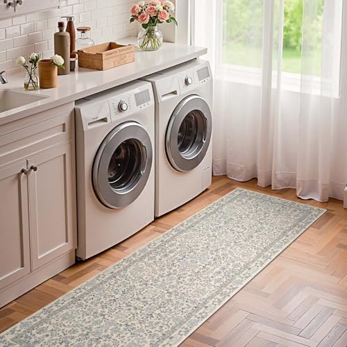 jinchan 2x6 Washable Hallway Runner Rug, Floral Non-Slip, Blue/Cream - color: Blue/Cream, size: 2' x 6' (Rectangular)