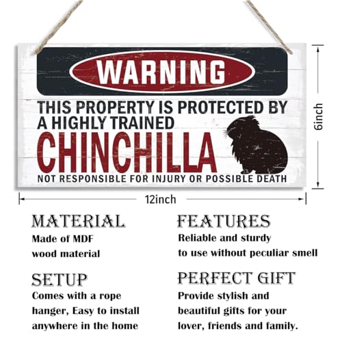 Warning Sign, Chinchilla Warning Wood Plaque Sign, Funny Door Signs, Decorative Wood Hanging Suspension Plaque, Farmhouse Wooden Wall Decor, Outdoor Hanging Wooden Signs - color: CHINCHILLA