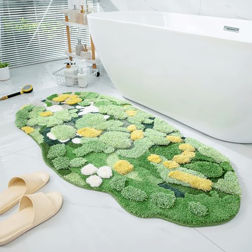 UKELER Moss Area Rugs, 3D Grass Moss Runner Rug for Laundry Room Soft Shag Non Slip Washable Bath Rugs Mats for Bedroom Living Room Kids Playroom Hallway Kitchen 55''x27.5'' - color: Moss Rug E
