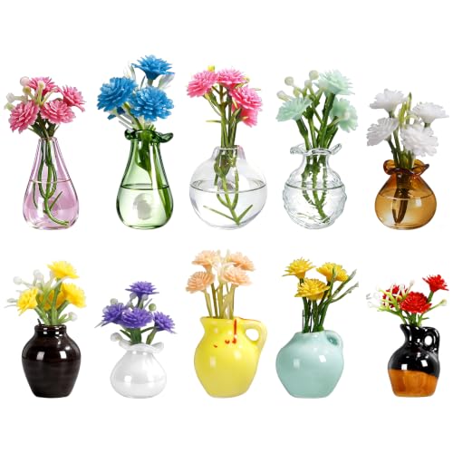 Hand-Blown Mini Vase Magnets for Fridge, Set of 10 Artisan Glass & Ceramic Bud Vases, Each One Unique, Tiny Garden Decor Gift for Mom, Teachers & Coworkers - color: Glass & Ceramic