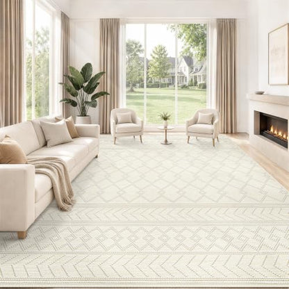 9x12 Area Rug For Living Room, Washable Beige Rugs Non Slip Low Pile - color: Beige, size: 9' x 12' (Rectangular)