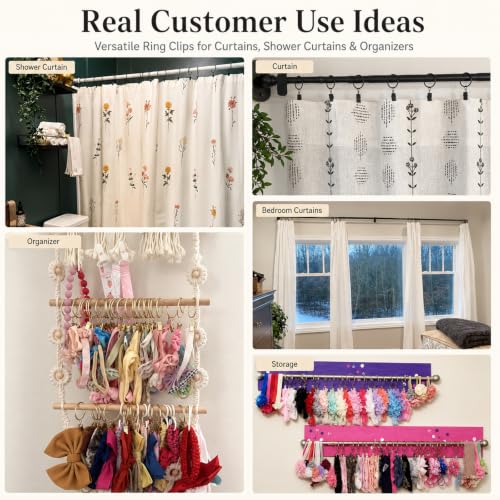 Lansian 44 Pack Curtain Rings with Clips Hooks 1.26 in Diameter Rustproof - color: Black, size: 1.26"Inner Dia, 44Pack