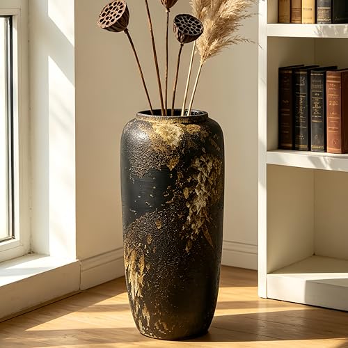 Black Rustic Ceramic Floor Vase, 15.7 Inch, Farmhouse Large Decor - size: 15.7 Inch