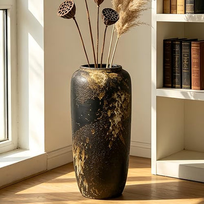 Black Rustic Ceramic Floor Vase, 15.7 Inch, Farmhouse Large Decor - size: 15.7 Inch