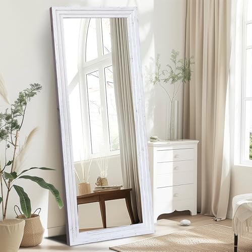 Full Length Mirror, 65 x 24 Inch Solid Wood Floor Mirror, White - color: White, size: 65"L x 24"W