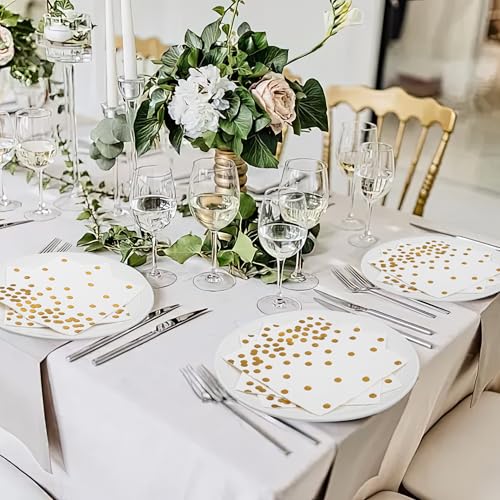 80 Pack of White Paper Cocktail Napkins with Gold Foil Polka Dot Confetti，Polka Dot Party Supplies(5 x 5 in，3-ply) (gold) - style: Gold Dot