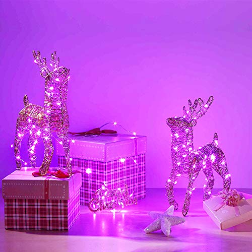 RUICHEN Fairy Lights Plug in, Silver Wire 33 Ft 100 LED String Lights, Pink - color: Pink