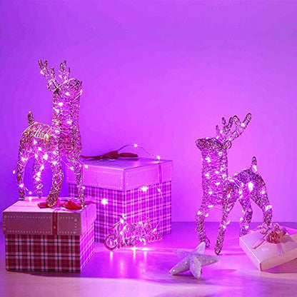 RUICHEN Fairy Lights Plug in, Silver Wire 33 Ft 100 LED String Lights, Pink - color: Pink