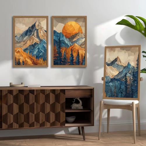 Mountain Wall Art Set of 3 Framed, Abstract Landscape Canvas Print - color: Rainbow Mountain, size: 16x24 Inches