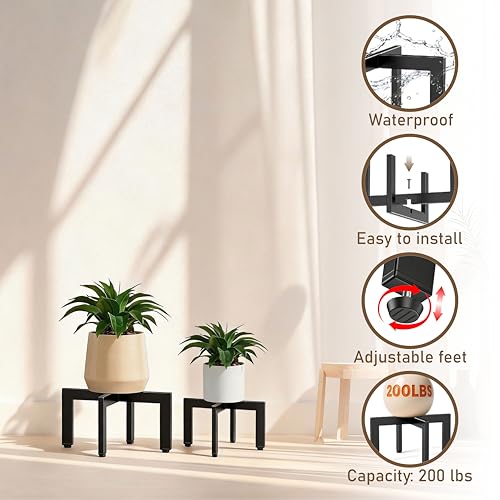 4-Pack Plant Stand Indoor Outdoor with Adjustable Feet, Black - size: 4 Pack - Large & Medium