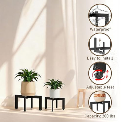 4-Pack Plant Stand Indoor Outdoor with Adjustable Feet, Black - size: 4 Pack - Large & Medium