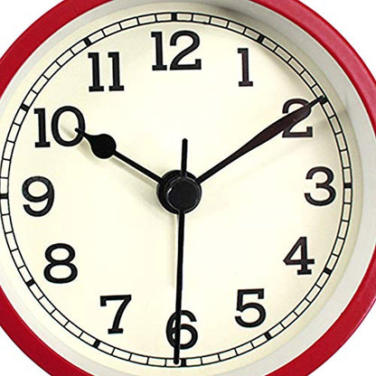 3" Round Quartz Analog Metal Alarm Clock Silent Non Ticking Desk Clock - color: Red