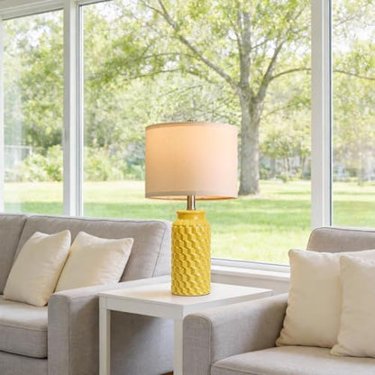 USumkky 20.5" Ceramic Table Lamps Set of 2 - Modern Farmhouse & Boho Style, Bedside Nightstand Lamps for Bedroom, Living Room End Table Lamps, Small Desk Lamp(Yellow) - color: 20.5" Yellow