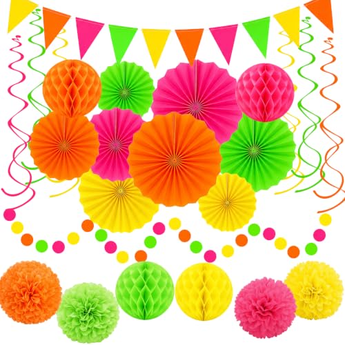 24 Pcs Neon Party Decorations Glow in the Dark Party Supplies - color: Neon Colors