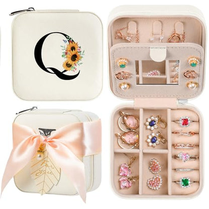 AYGXU Travel Jewelry Box for Women and Girls - Small Case With Initial A-Z - Teacher Gifts - color: white, size: Q