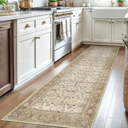SIILOOM 2.6x8 Washable Runner Rug, Non Slip Area Rug for Hallway Kitchen - color: Beige/Brown, size: 2'7" x 8' (Runner)