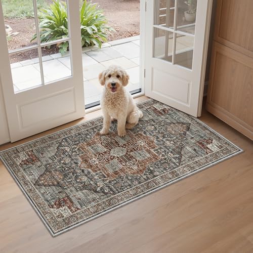 Roxstand Washable Runner Rug 2x4, Non Slip Small Rugs Grey/Brown/Tan - color: Grey/Brown/Tan, size: 2'x4'