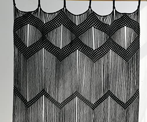 Macrame Curtain Handmade Black Boho Doorway window Divider 42"W*76"L - color: Black