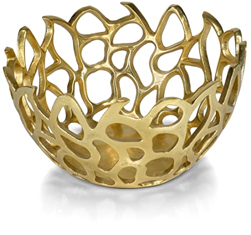 Red Co. 10” Decorative Round Aluminum Golden Branch Reef Centerpiece Bowl