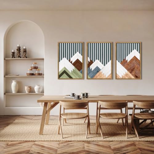 DRACIT Large Woodcut Abstract Mountain Wall Art Set-16"x24"x3 - color: 3D Mountain Wooden Decor