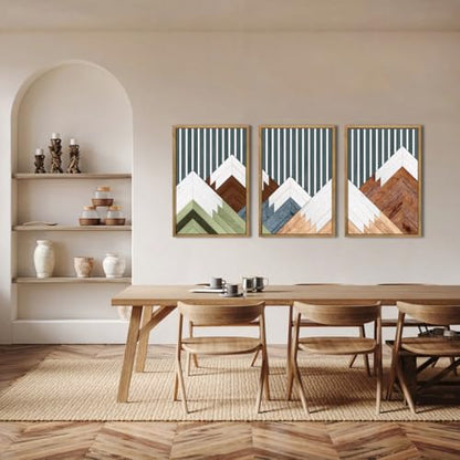 DRACIT Large Woodcut Abstract Mountain Wall Art Set-16"x24"x3 - color: 3D Mountain Wooden Decor
