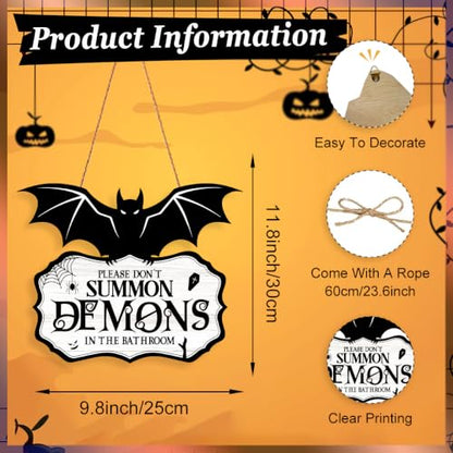 Funny Halloween Bathroom Decor-Please Don't Summon Demons Spooky Wood Sign - color: Demons