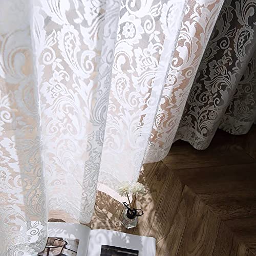 ALIGOGO White Lace Curtains 72 Inches Long, Vintage Sheer Floral 2 Panels - color: White 1, size: 52"W x 72"L (Pack of 2)