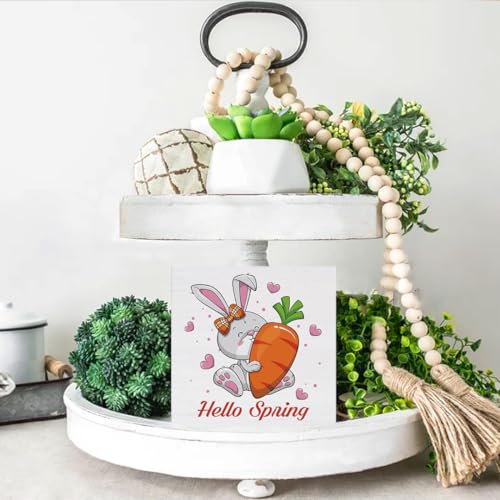 Spring Decor Hello Spring Bunny Wooden Sign, Farmhouse Spring Desk - color: a-5