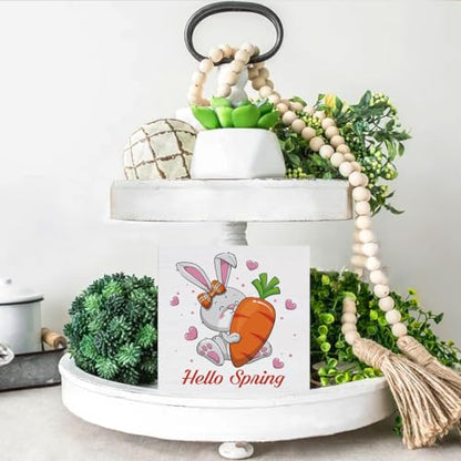 Spring Decor Hello Spring Bunny Wooden Sign, Farmhouse Spring Desk - color: a-5