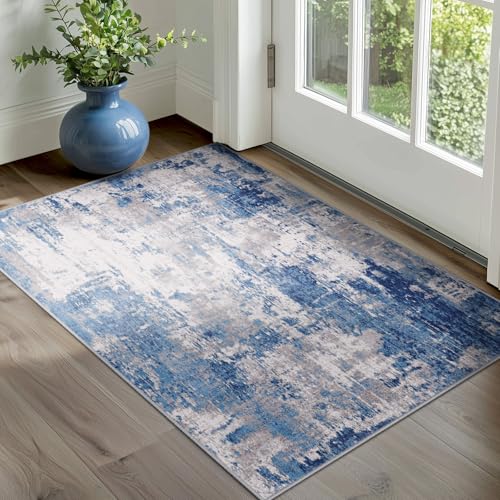 RELEANY Washable 4'x5' Abstract Area Rug for Living Room Blue Gray - color: Blue/Gray, size: 4' x 5' (Rectangular)