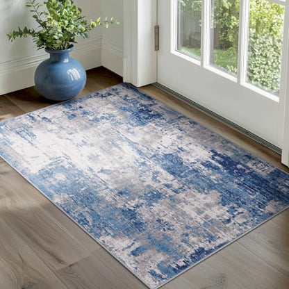 RELEANY Washable 4'x5' Abstract Area Rug for Living Room Blue Gray - color: Blue/Gray, size: 4' x 5' (Rectangular)