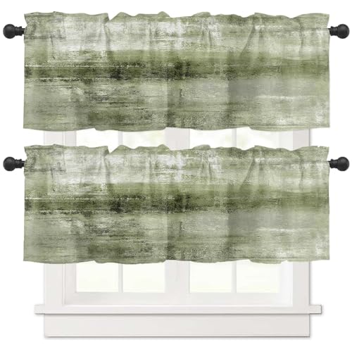 2 Pack Green Kitchen Curtains Abstract Art Valances for Windows Farmhouse Window Treatment 3" Rod Pocket Short Curtain Valance for Bathroom Bedroom Living Room Cafe Decor, 54 X 18 Inch, 2 Panel - color: Green, size: 54"W x 18"L (Pack of 2)