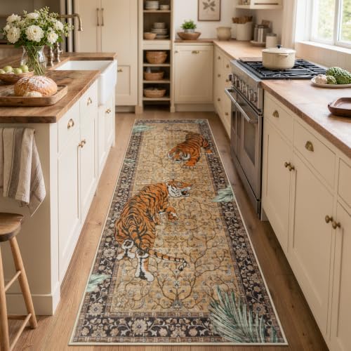 Moynesa Boho Tiger 2'6"x8' Runner Rug for Hallway, Washable Kitchen Runner - color: Camel, size: 2'6" x 8' (Rectangular)