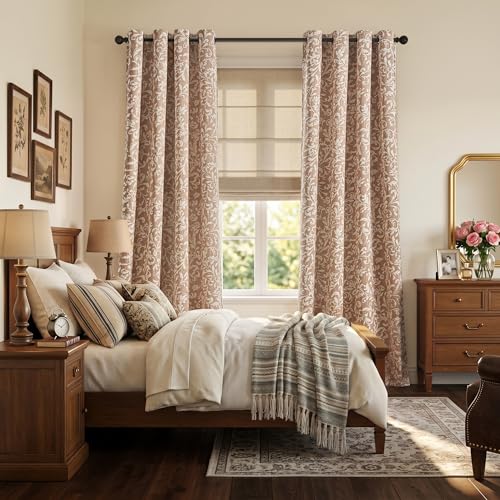 jinchan Taupe Floral Curtians 84 Inch Room Darkening Grommet 2 Panels - color: *Taupe, size: 50"W x 84"L (Pack of 2)