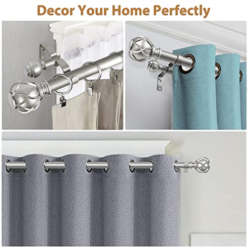 KAMANINA Double Curtain Rod 32 to 58 Inch, Adjustable Drapery Rods, Silver - color: Antique Silver, size: 32-58"