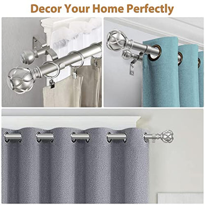 KAMANINA Double Curtain Rod 32 to 58 Inch, Adjustable Drapery Rods, Silver - color: Antique Silver, size: 32-58"