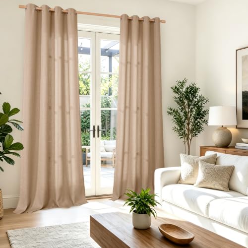 BGment Tan Curtains for Living Room 84 Inch Long - Burlap 2 Panels - color: Tan, size: 52"W x 84"L (Pack of 2)