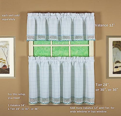 Today's Curtain Adirondack 2-Tone Crochet Tier 24", White/Blue, 60W x 24L - color: White/ Blue, size: 60"W x 24"L (Pack of 1)