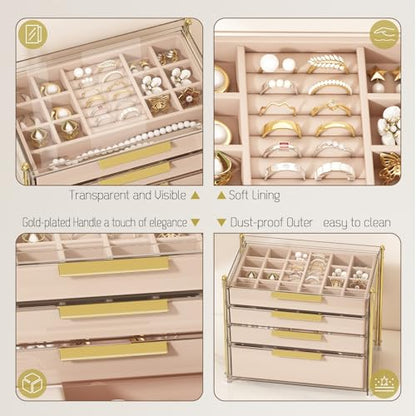 FOLLOWIN Jewelry Box for Women, 4 Drawers Jewelry Organizers and Storage