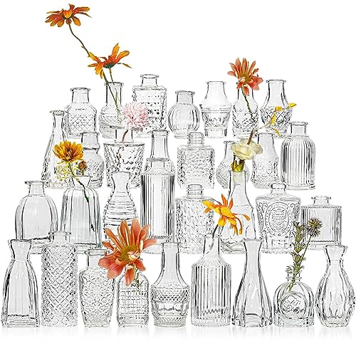 Glass Bud Vase Set of 32 Pcs, Small Glass Vases for Flowers - color: Clear